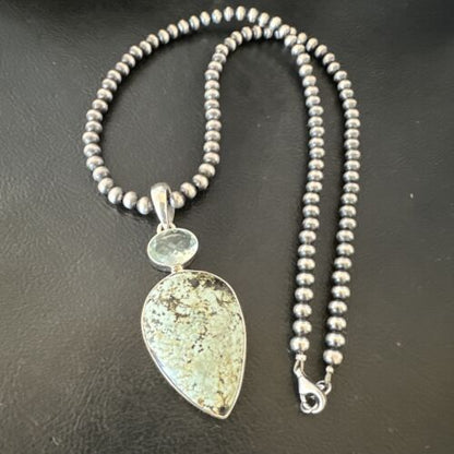 Navajo Women's Dry Creek Turquoise Topaz Pendant Necklace | Sterling Silver | 16308