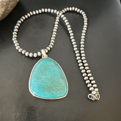 Men's Navajo Blue Spiderweb Turquoise Pendant Necklace | Sterling Silver | Native American Handmade | 16205