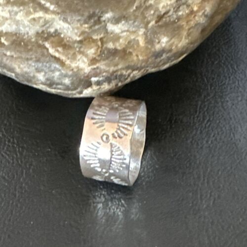 Men's Wide Band Navajo Stamped Ring | Sterling Silver | Sz 9.5 | Authentic Native American Handmade | 14982