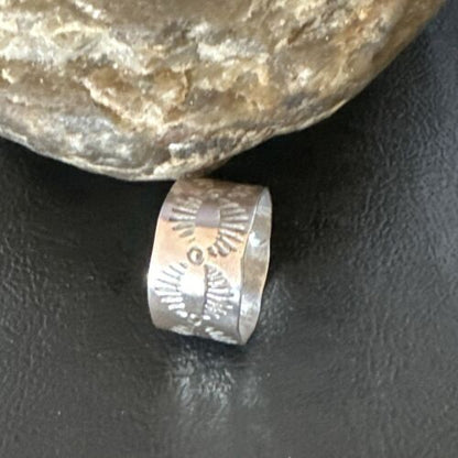 Men's Wide Band Navajo Stamped Ring | Sterling Silver | Sz 9.5 | Authentic Native American Handmade | 14982