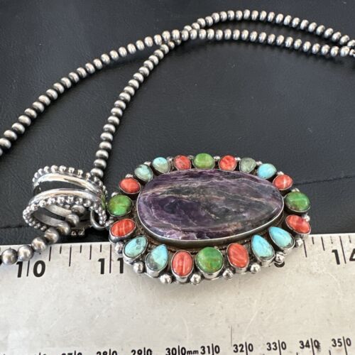 Navajo Purple Charoite Spiny Turquoise Pendant Necklace | Sterling Silver | Multi-Stone | 17146