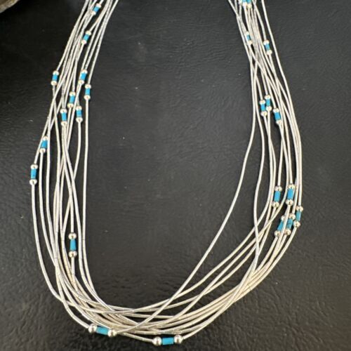 Navajo Blue Turquoise Heishi Necklace | 10 Strand Liquid Sterling Silver | 20" | 15887