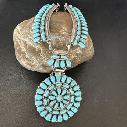 Navajo Blue Turquoise Choker Necklace | Sterling Silver | 17" | Authentic Native American Handmade | 15906