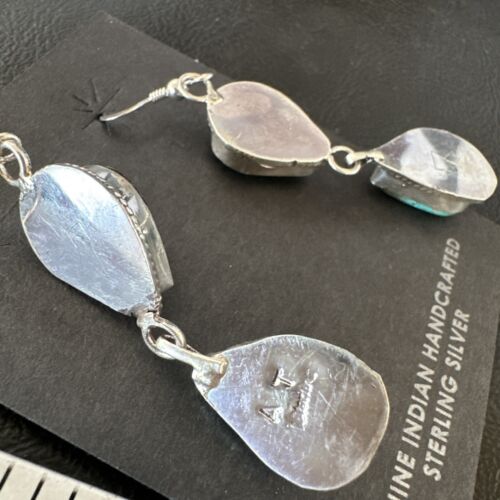 Navajo Green Royston Turquoise Dangle Earrings | Sterling Silver | Authentic Native American Handmade | 16495