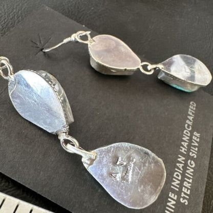 Navajo Green Royston Turquoise Dangle Earrings | Sterling Silver | Authentic Native American Handmade | 16495