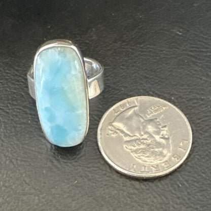 Navajo Blue Larimar Ring | Sterling Silver | Sz 7 | Authentic Native American Handmade | 17662