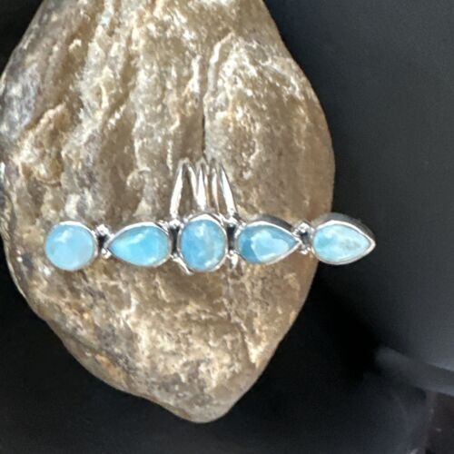 Navajo Blue Larimar Cluster Ring | Authentic Native American Sterling Silver | Multi-Stone | Sz 7.5 | 16152