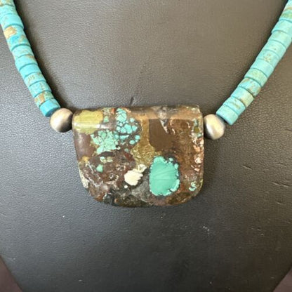 Navajo SpiderWeb Turquoise Heishi Pearls Necklace | Sterling Silver | 20" | Authentic Native American Handmade | 17035