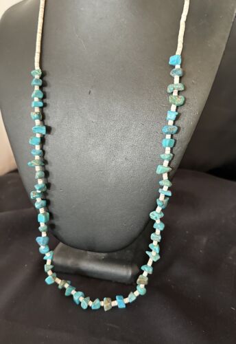 Navajo Kingman Turquoise Shell Necklace | Sterling Silver | 28" | Authentic Native American Handmade | 17401