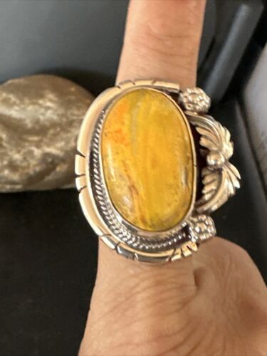 Navajo Yellow Bumble Bee Jasper Ring | Sterling Silver | Sz 9.5 | Authentic Native American Handmade | 14947