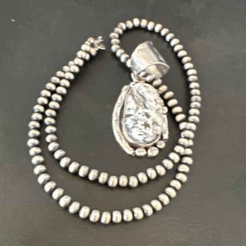 Men's White Buffalo Turquoise Pendant Necklace | Navajo Pearl Sterling Silver | 17037