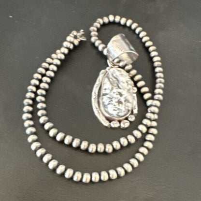 Men's White Buffalo Turquoise Pendant Necklace | Navajo Pearl Sterling Silver | 17037