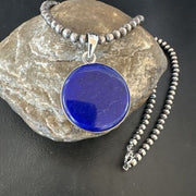 Navajo Blue Lapis Pendant with Pearls | Sterling Silver Necklace | 20" | Authentic Native American Handmade | 16660