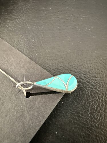Zuni Turquoise & Pink Mother of Pearl Inlay Pendant Necklace & Earrings Set | Double Sided | Sterling Silver | Native American Handmade | 17493