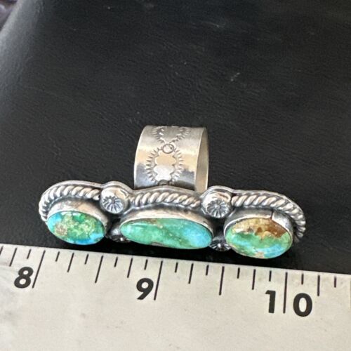Navajo Green Sonoran Gold Turquoise Multi-Stone Ring | Authentic Native American Sterling Silver | Sz 8 | 16289