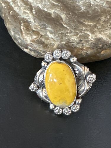 Navajo Yellow Bumble Bee Jasper Ring | Sterling Silver | Sz 10 | Authentic Native American Handmade | 14949