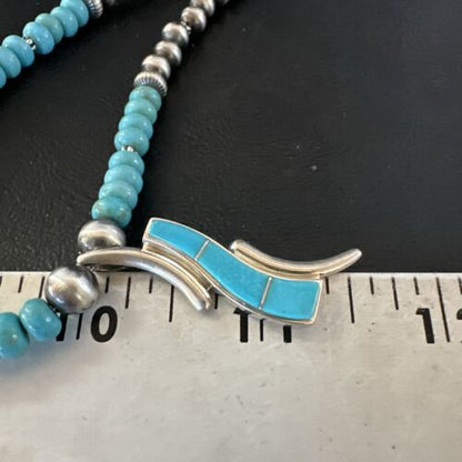 Navajo Blue Kingman Turquoise Inlay Pendant Necklace | Sterling Silver | 21" | Authentic Native American Handmade | 16931