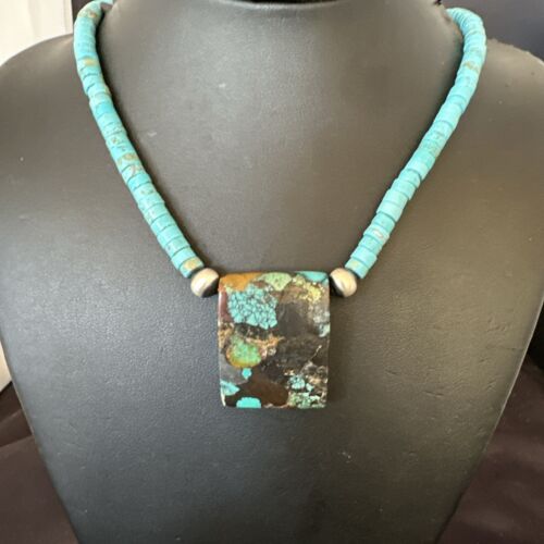 Navajo SpiderWeb Turquoise Heishi Pearls Necklace | Sterling Silver | 20" | Authentic Native American Handmade | 17090