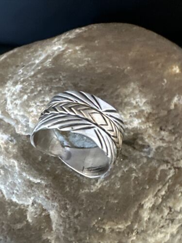 Men's Wedding Band | Wide Navajo Stamped 14K Gold Sterling Silver Ring | Sz 8.5 | 15460