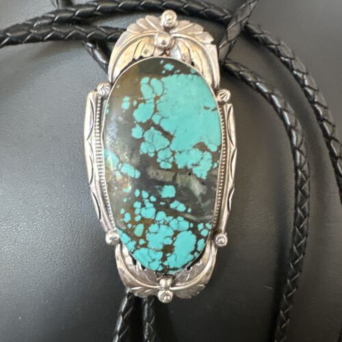 Men's Blue Spiderweb Turquoise Bolo Tie | Navajo Sterling Silver | Authentic Native American Handmade | 15010 - Masha USA