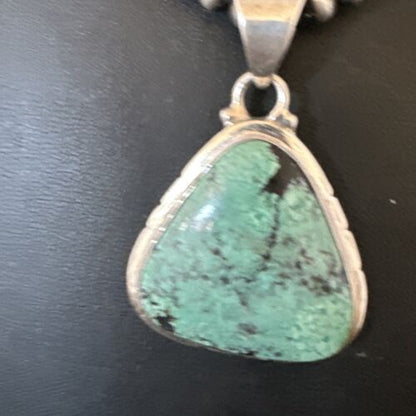 Men's Navajo Blue Spiderweb Turquoise Pendant Necklace | Sterling Silver | Authentic Native American Handmade | 16223