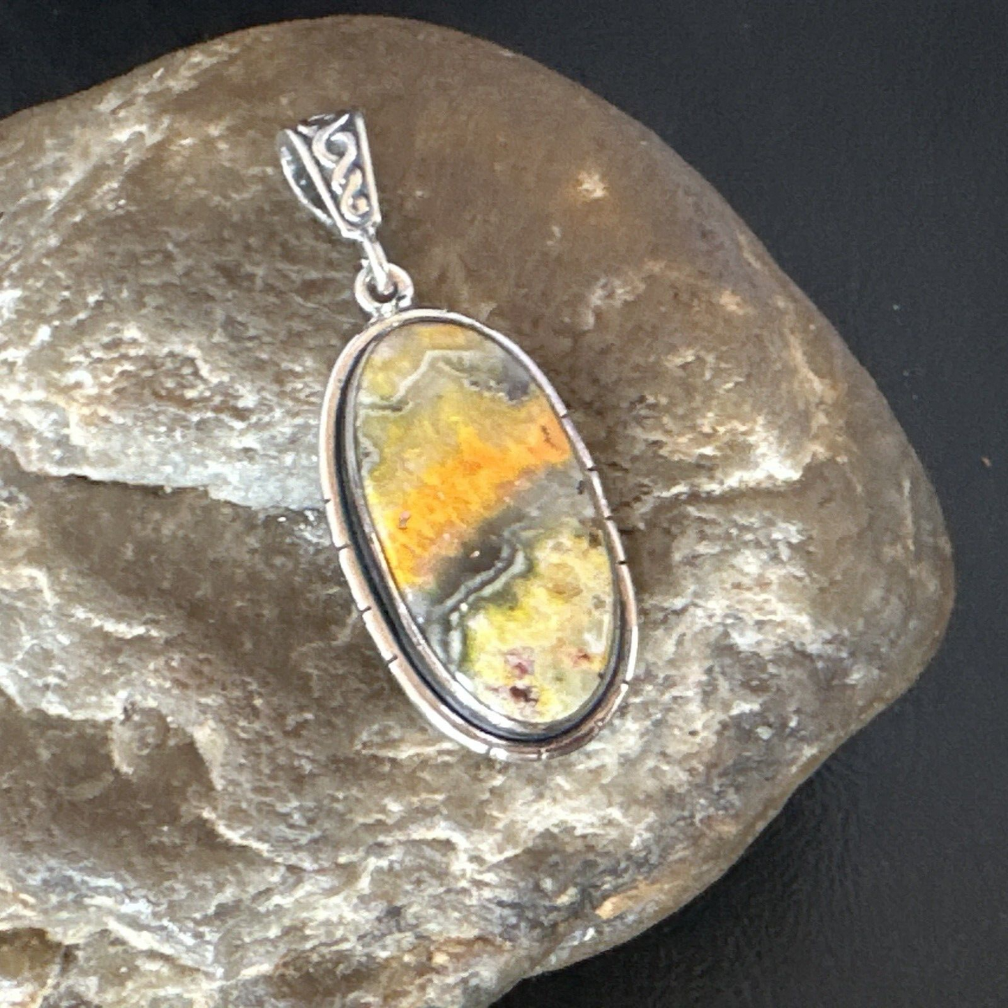Navajo Bumblebee Jasper Pendant Necklace | Sterling Silver | Authentic Native American Handmade | 15957