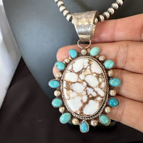 Navajo Wild Horse Turquoise Pendant | Sterling Silver | Native American Handmade | 17149