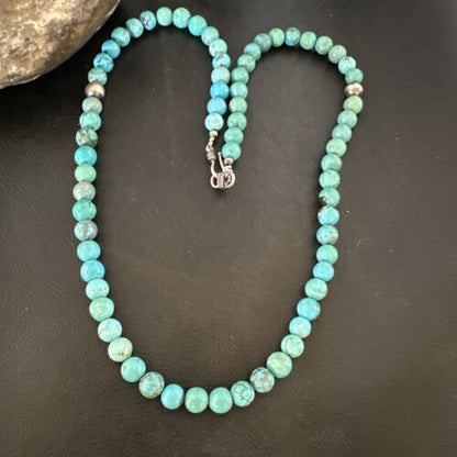 Navajo Blue Turquoise Necklace | Sterling Silver Pearls | 22" | Authentic Native American Handmade | 16951