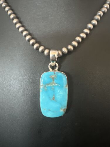 Blue Kingman Turquoise Pendant | Navajo Pearls | Sterling Silver Necklace 20" | 16696