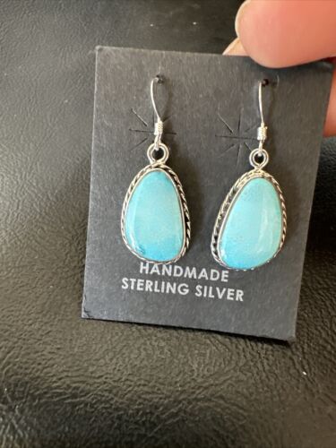 Navajo Blue Ridge Turquoise Dangle Earrings | Sterling Silver | Authentic Native American Handmade | 16512
