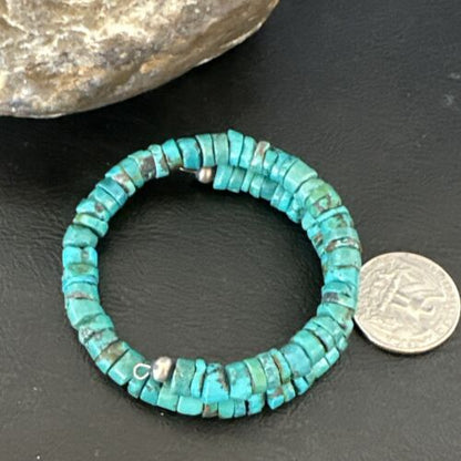 Navajo Turquoise Heishi Bracelet | Stainless Steel Memory Wire | 6mm | Authentic Native American Handmade | 17612
