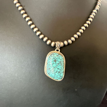 Men's Navajo Blue Spiderweb Turquoise Pendant Necklace | Sterling Silver | Authentic Native American Handmade | 16274