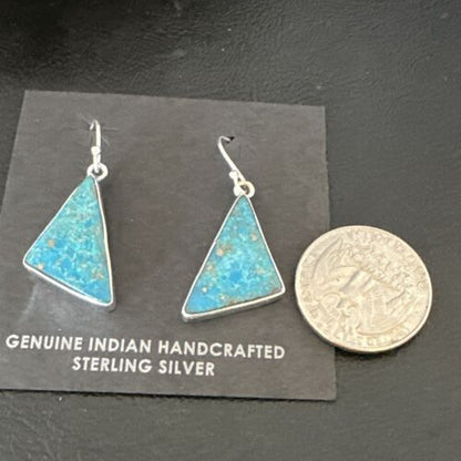 Navajo Blue Turquoise Dangle Earrings | Sterling Silver | 1" | Authentic Native American Handmade | 15801