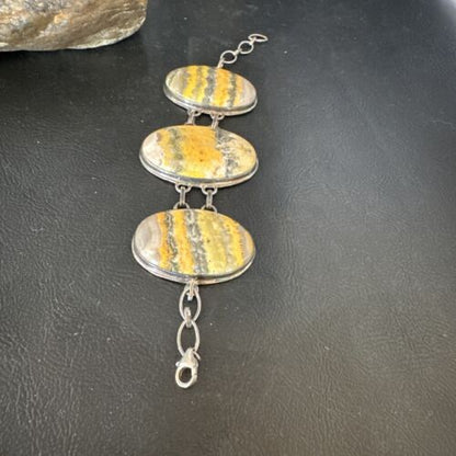 Bumblebee Jasper Navajo Sterling Silver Link Bracelet | 7.5" | Authentic Native American Handmade | 15054