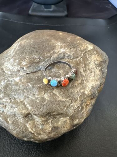 Zuni Multi-Stone Opal, Coral, Turquoise Ring | Authentic Native American Sterling Silver | Multi-Stone | Sz 6 | 16897