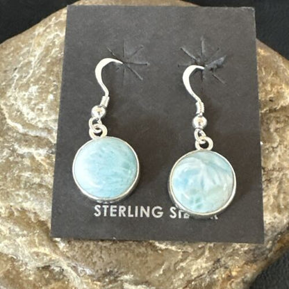 Navajo Blue Larimar Dangle Earrings | Sterling Silver | Authentic Native American Handmade | 17561