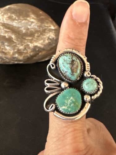 Navajo Blue Turquoise Cluster Ring | Authentic Native American Sterling Silver | Multi-Stone | Sz 9 | 14839