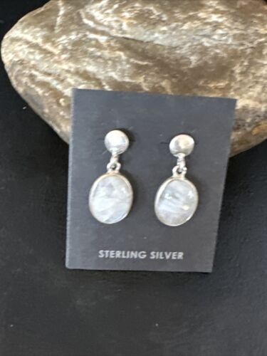 Navajo Pink Mother of Pearl Dangle Inlay Earrings | Sterling Silver | Authentic Native American Handmade | 15304