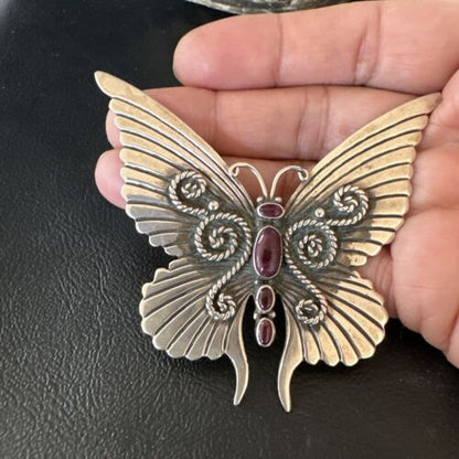 Navajo Butterfly Purple Spiny Oyster Pin Pendant | Sterling Silver | Authentic Native American Handmade | 15233