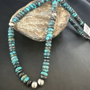 Men's Blue Spiderweb Turquoise Necklace | 8mm | Navajo Sterling Silver | 22" | Authentic Native American Handmade | 11702