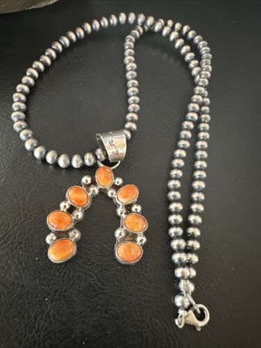 Navajo Spiny Oyster Naja Pendant Necklace | Sterling Silver | 20" | Authentic Native American Handmade | 15756