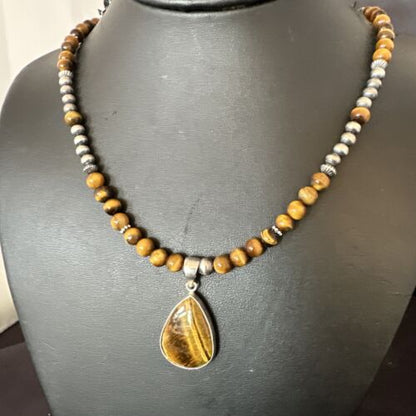 Southwestern Coffee Brown Tiger's Eye Pendant Necklace | Sterling Silver | 15864