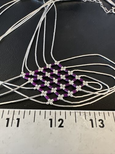 Navajo Crisscross Purple Sugilite Heishi Liquid Sterling Silver 5-Strand Necklace | 22" | 15879
