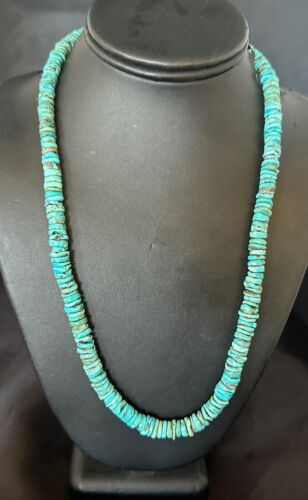 Navajo Blue Turquoise Bead Necklace | 8mm Sterling Silver | 22" | Authentic Native American Handmade | 17581