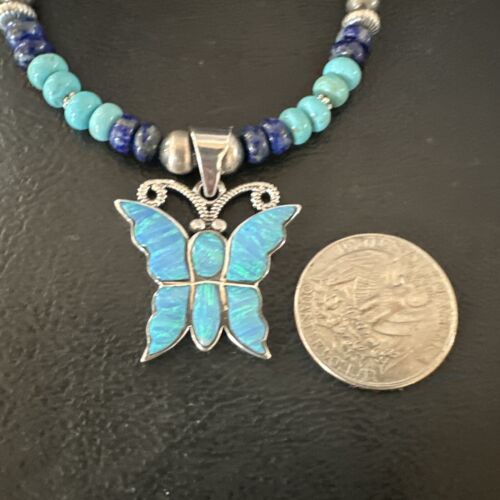 Navajo Opal Inlay Pendant Turquoise & Lapis | Sterling Silver Necklace | 16845