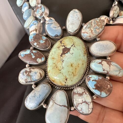 Navajo Blue Golden Hills Turquoise Lariat Necklace Pendant |Authentic Native American Handmade | 16183