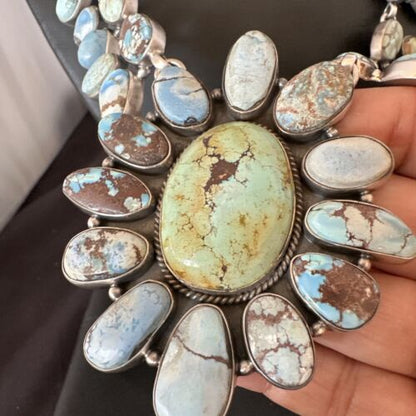 Navajo Blue Golden Hills Turquoise Lariat Necklace Pendant |Authentic Native American Handmade | 16183