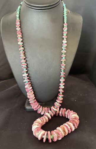 Authentic Navajo Purple Spiny Oyster & Blue Turquoise Necklace | Sterling Silver Navajo Pearls | 34" | 16791
