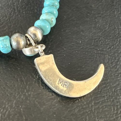 Navajo Blue Turquoise Inlay Pendant | Sterling Silver Necklace | Authentic Native American Handmade | 15422