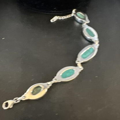 Navajo Blue Turquoise Link Bracelet | Sterling Silver | 8" | Authentic Native American Handmade | 15474